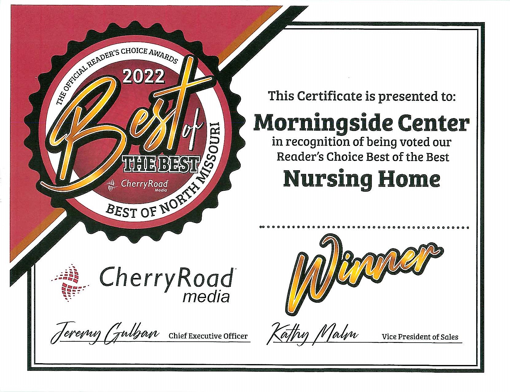 Image of best nursing home award.