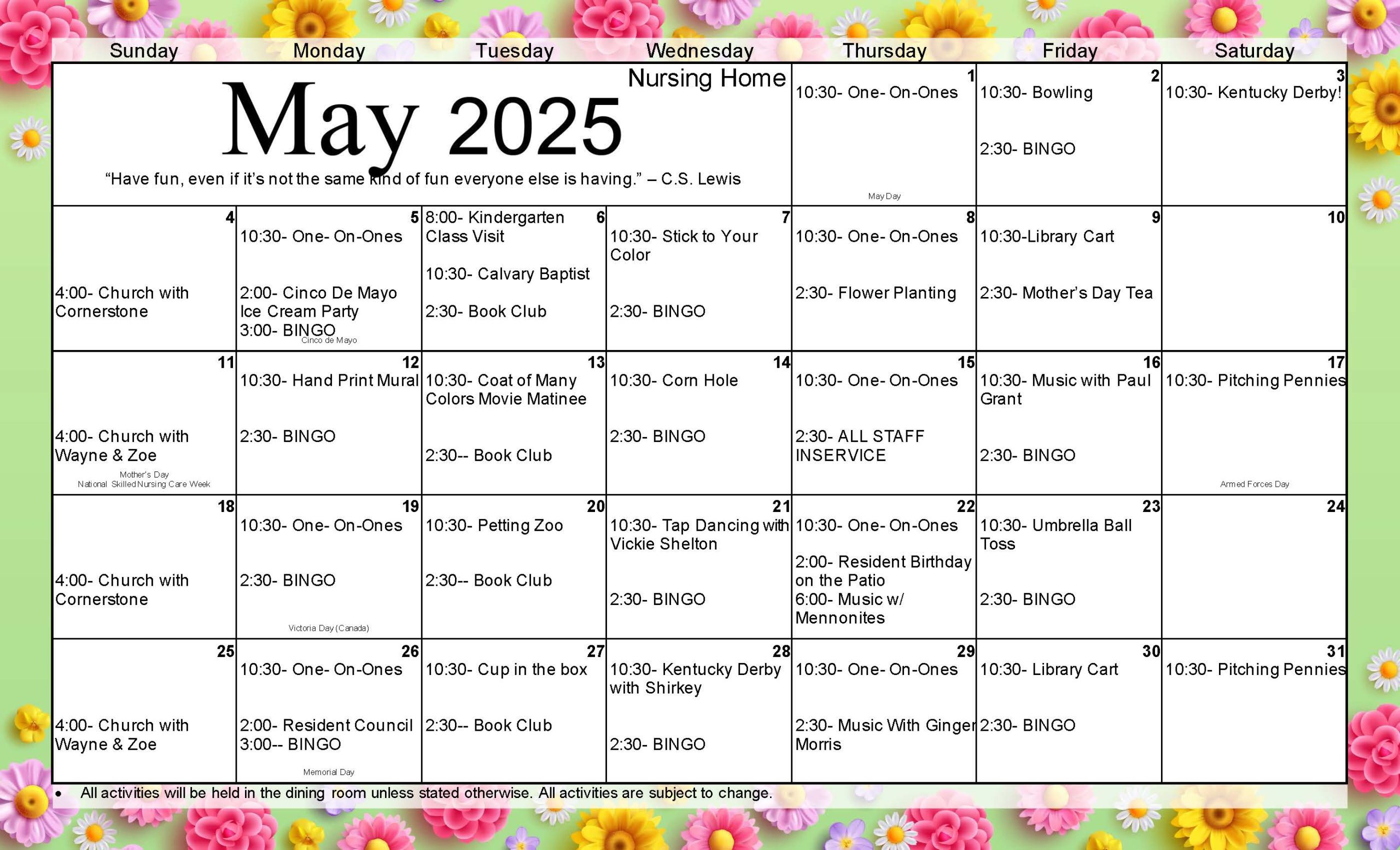 May 2025 Calendar of Events